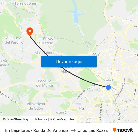 Embajadores - Ronda De Valencia to Uned Las Rozas map