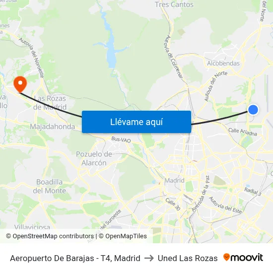 Aeropuerto De Barajas - T4, Madrid to Uned Las Rozas map