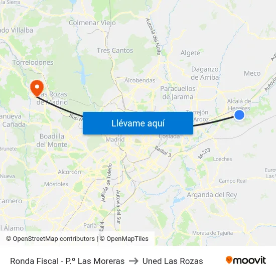Ronda Fiscal - P.º Las Moreras to Uned Las Rozas map