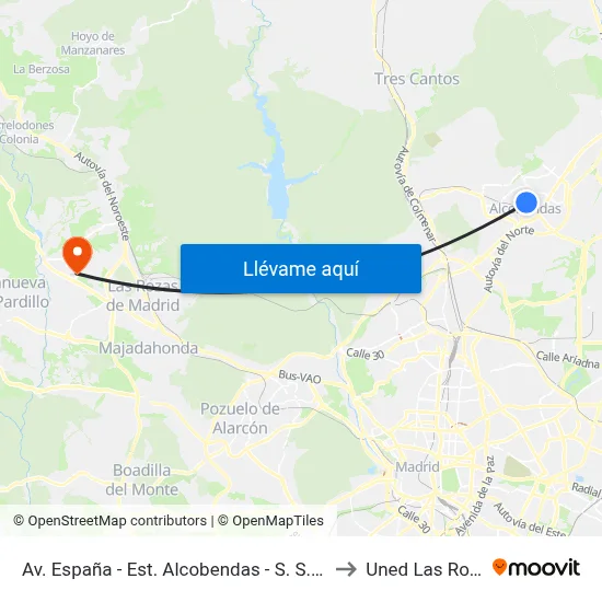 Av. España - Est. Alcobendas - S. S. Reyes to Uned Las Rozas map