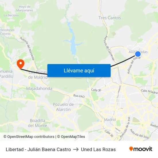 Libertad - Julián Baena Castro to Uned Las Rozas map