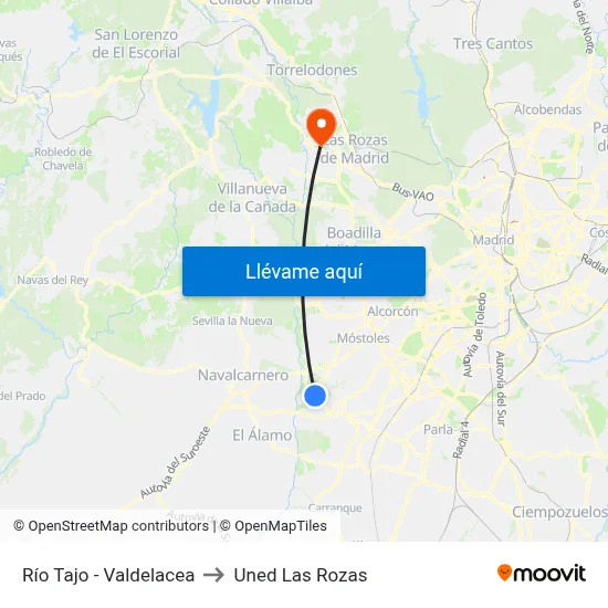 Río Tajo - Valdelacea to Uned Las Rozas map