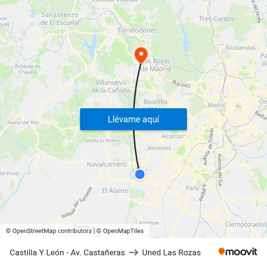 Castilla Y León - Av. Castañeras to Uned Las Rozas map