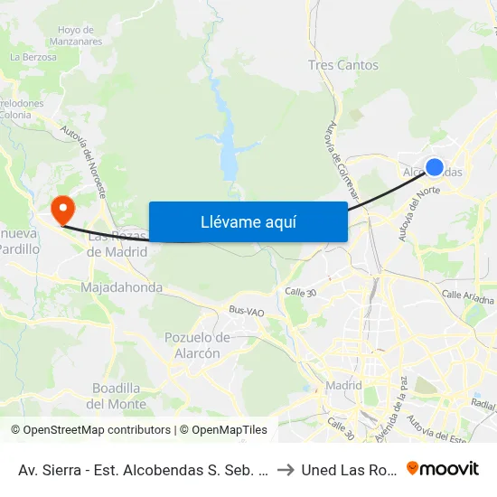 Av. Sierra - Est. Alcobendas S. Seb. Reyes to Uned Las Rozas map