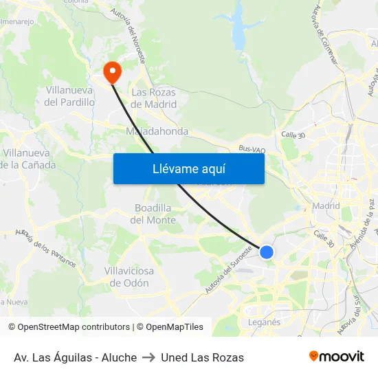 Av. Las Águilas - Aluche to Uned Las Rozas map