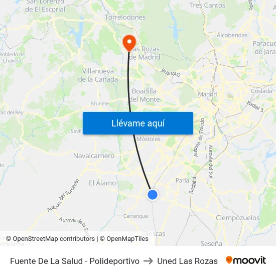 Fuente De La Salud - Polideportivo to Uned Las Rozas map