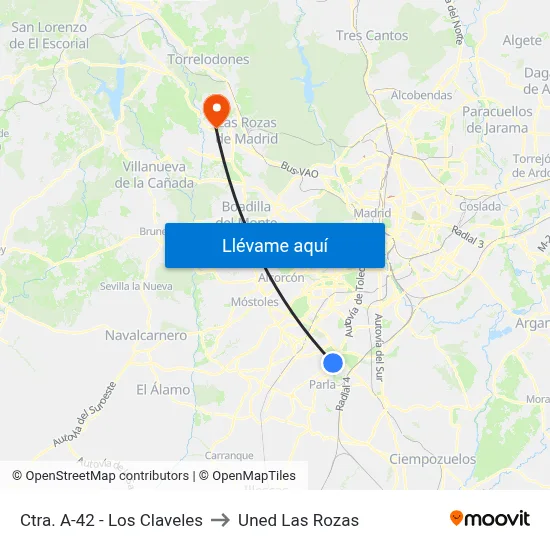Ctra. A-42 - Los Claveles to Uned Las Rozas map