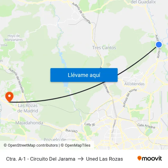 Ctra. A-1 - Circuito Del Jarama to Uned Las Rozas map