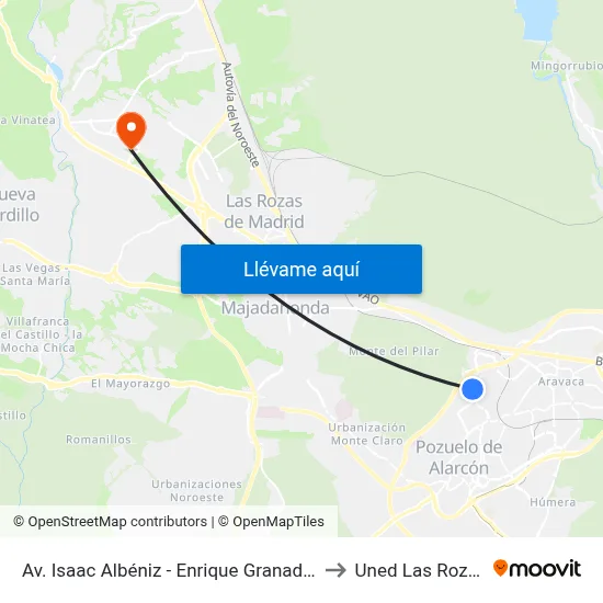 Av. Isaac Albéniz - Enrique Granados to Uned Las Rozas map