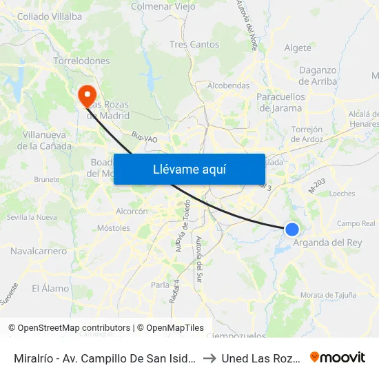 Miralrío - Av. Campillo De San Isidro to Uned Las Rozas map