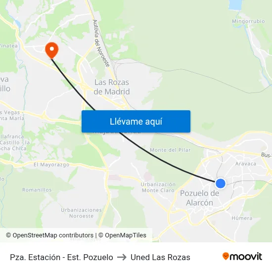 Pza. Estación - Est. Pozuelo to Uned Las Rozas map