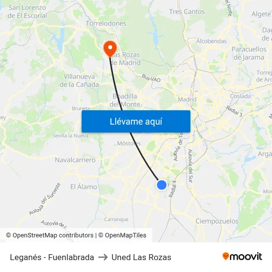 Leganés - Fuenlabrada to Uned Las Rozas map