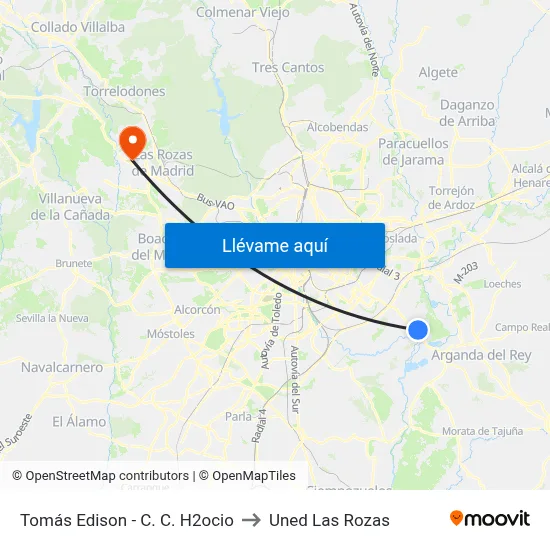 Tomás Edison - C. C. H2ocio to Uned Las Rozas map