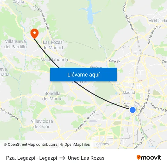 Pza. Legazpi - Legazpi to Uned Las Rozas map