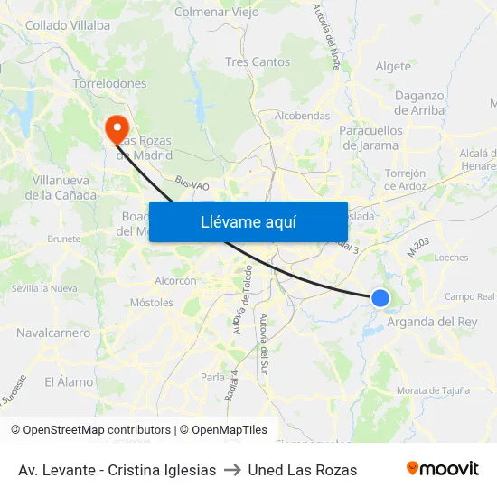 Av. Levante - Cristina Iglesias to Uned Las Rozas map
