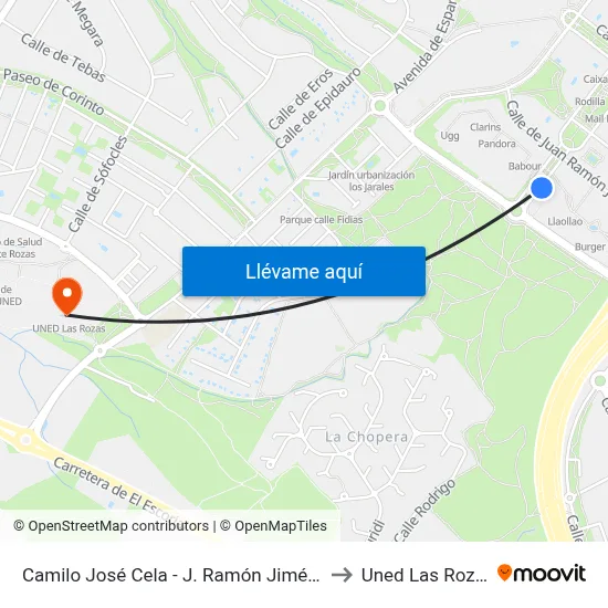 Camilo José Cela - J. Ramón Jiménez to Uned Las Rozas map