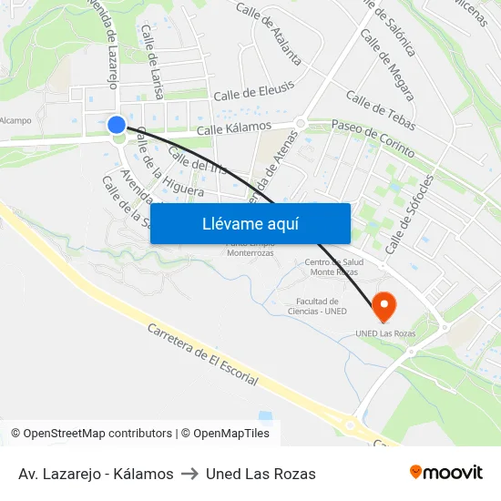 Av. Lazarejo - Kálamos to Uned Las Rozas map