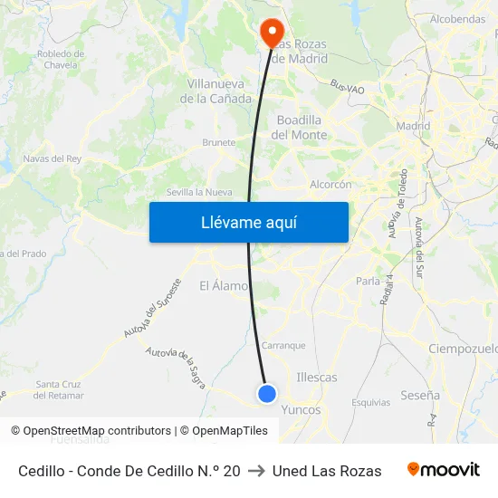 Cedillo - Conde De Cedillo N.º 20 to Uned Las Rozas map