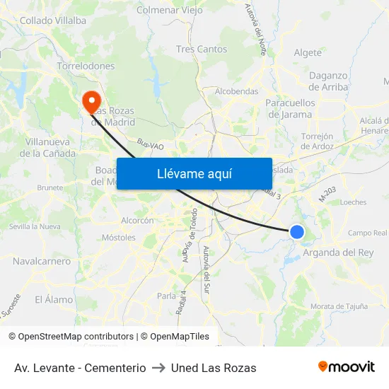 Av. Levante - Cementerio to Uned Las Rozas map