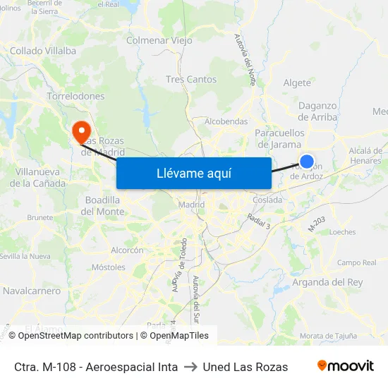 Ctra. M-108 - Aeroespacial Inta to Uned Las Rozas map