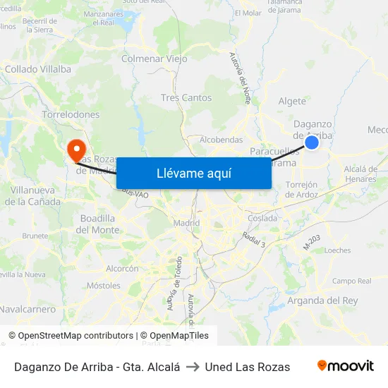 Daganzo De Arriba - Gta. Alcalá to Uned Las Rozas map