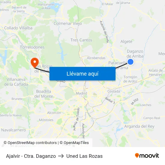 Ajalvir - Ctra. Daganzo to Uned Las Rozas map