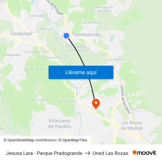 Jesusa Lara - Parque Pradogrande to Uned Las Rozas map