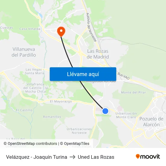 Velázquez - Joaquín Turina to Uned Las Rozas map