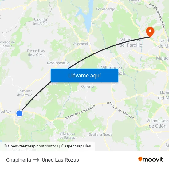 Chapinería to Uned Las Rozas map