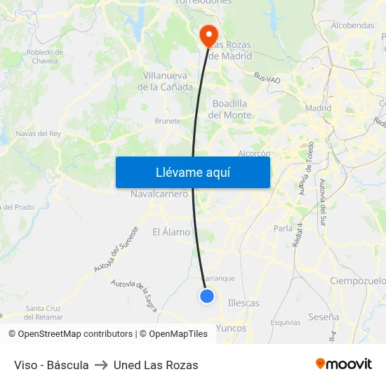 Viso - Báscula to Uned Las Rozas map