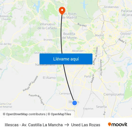 Illescas - Av. Castilla La Mancha to Uned Las Rozas map