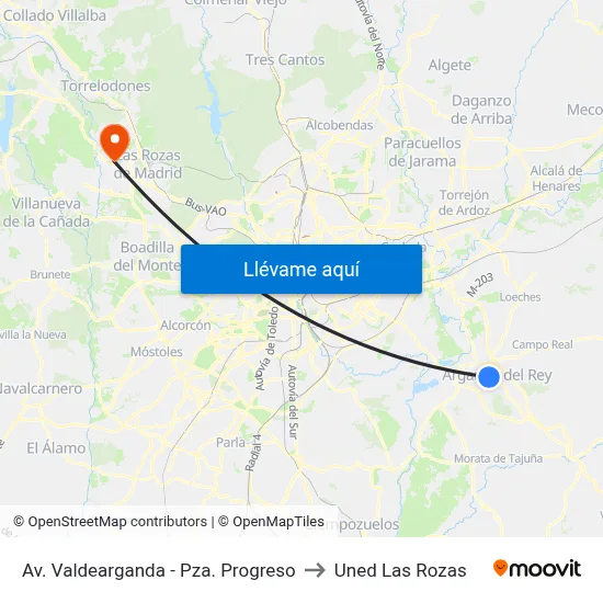 Av. Valdearganda - Pza. Progreso to Uned Las Rozas map