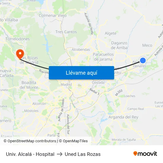 Univ. Alcalá - Hospital to Uned Las Rozas map