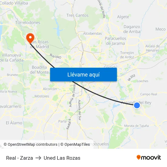 Real - Zarza to Uned Las Rozas map