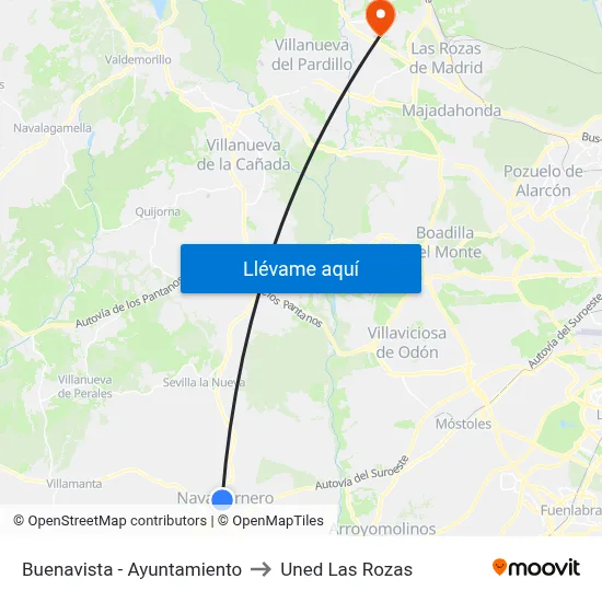 Buenavista - Ayuntamiento to Uned Las Rozas map