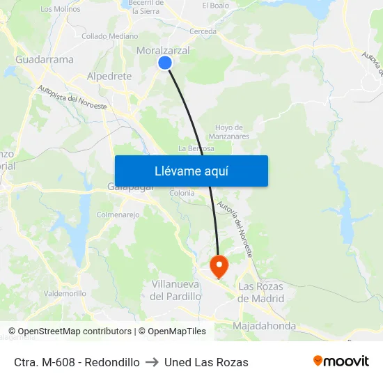 Ctra. M-608 - Redondillo to Uned Las Rozas map