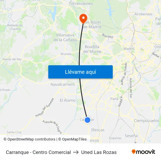 Carranque - Centro Comercial to Uned Las Rozas map