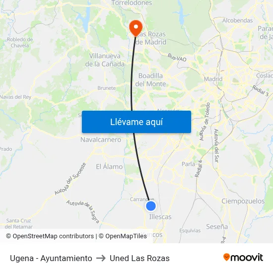 Ugena - Ayuntamiento to Uned Las Rozas map