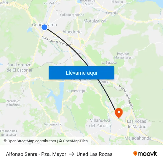 Alfonso Senra - Pza. Mayor to Uned Las Rozas map