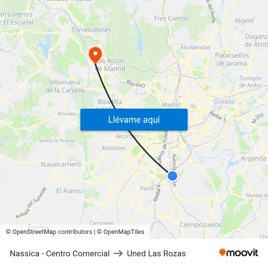 Nassica - Centro Comercial to Uned Las Rozas map