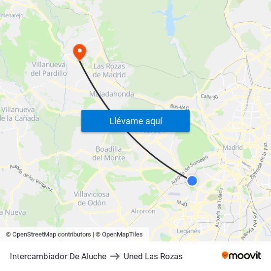 Intercambiador De Aluche to Uned Las Rozas map