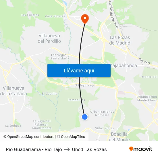 Río Guadarrama - Río Tajo to Uned Las Rozas map