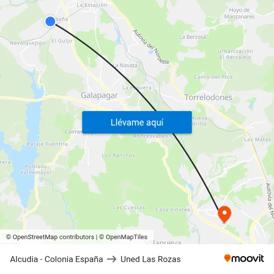 Alcudia - Colonia España to Uned Las Rozas map