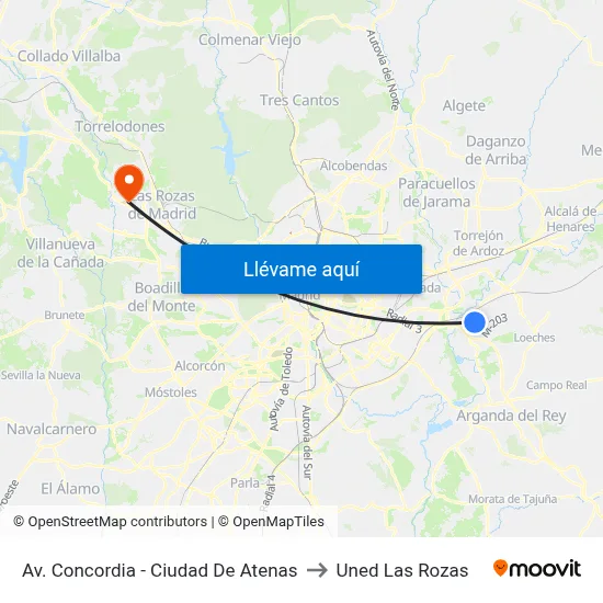 Av. Concordia - Ciudad De Atenas to Uned Las Rozas map