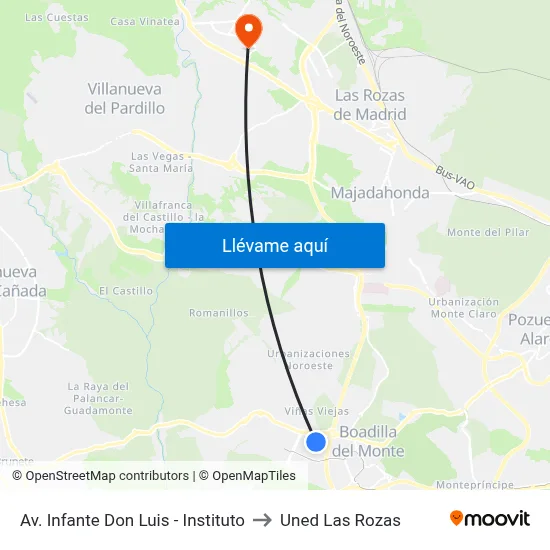 Av. Infante Don Luis - Instituto to Uned Las Rozas map