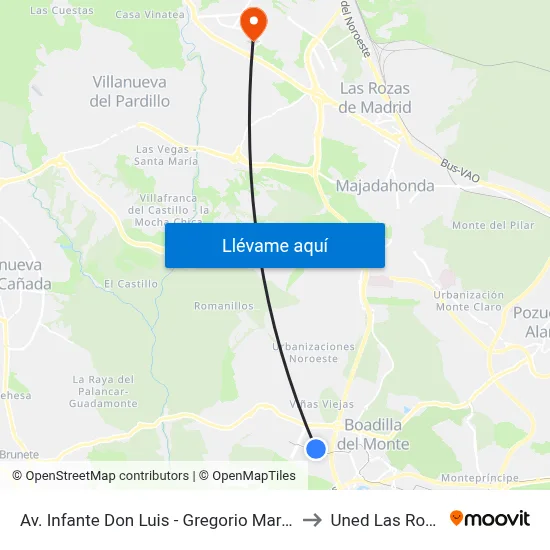 Av. Infante Don Luis - Gregorio Marañón to Uned Las Rozas map