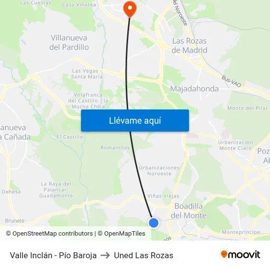 Valle Inclán - Pío Baroja to Uned Las Rozas map