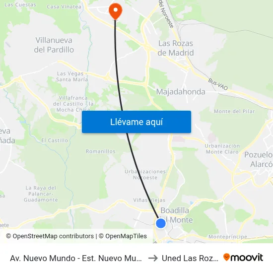 Av. Nuevo Mundo - Est. Nuevo Mundo to Uned Las Rozas map