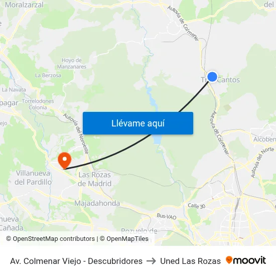 Av. Colmenar Viejo - Descubridores to Uned Las Rozas map