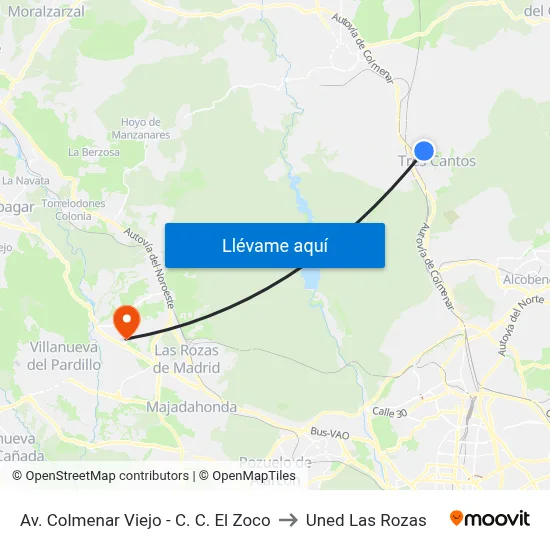 Av. Colmenar Viejo - C. C. El Zoco to Uned Las Rozas map